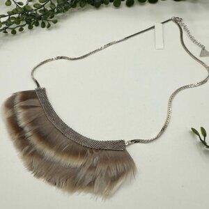 Anthropologie Serefina Downy Soft Feather Bib Necklace on Silver Chain